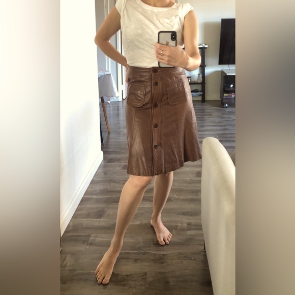See by Chloe A-Line Flared Skirt Knee Length Brown Leather 4 / XS - Picture 1 of 8